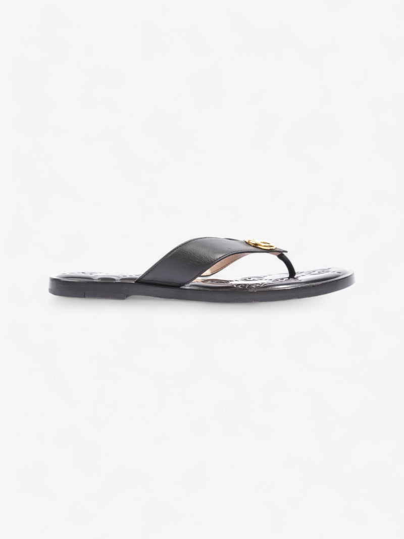  Gucci Interlocking GG Thong Sandals Black / Gold Leather EU 40.5 UK 7.5