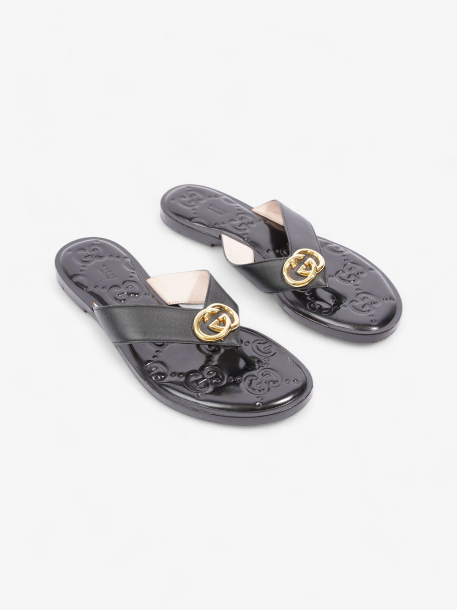 Gucci Interlocking GG Thong Sandals Black / Gold Leather EU 40.5 UK 7.5 Image 2