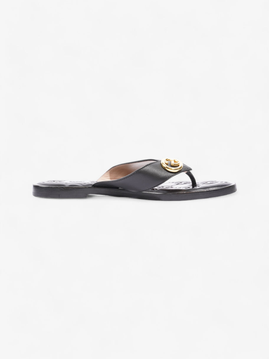 Gucci Interlocking GG Thong Sandals Black / Gold Leather EU 40.5 UK 7.5 Image 4