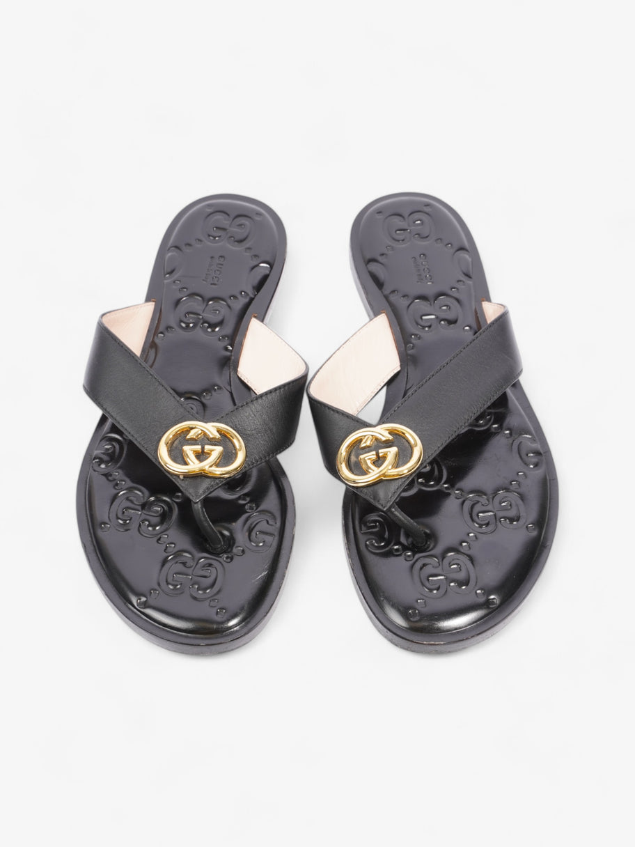 Gucci Interlocking GG Thong Sandals Black / Gold Leather EU 40.5 UK 7.5 Image 8