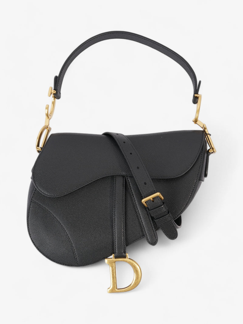  Christian Dior Saddle Bag with Strap Black Calfskin Leather