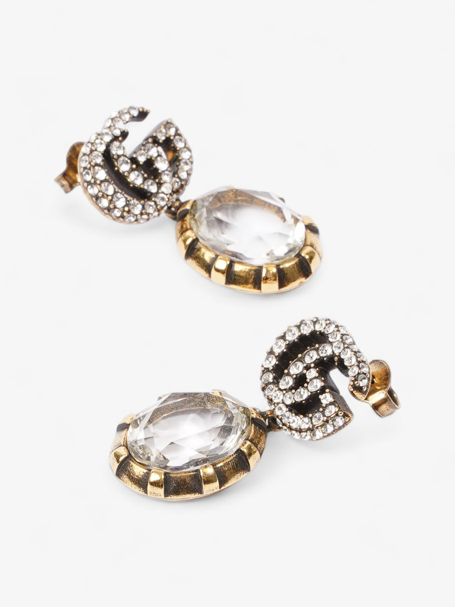 Gucci Crystal Double G Drop Earrings Aged Gold Base Metal Image 3