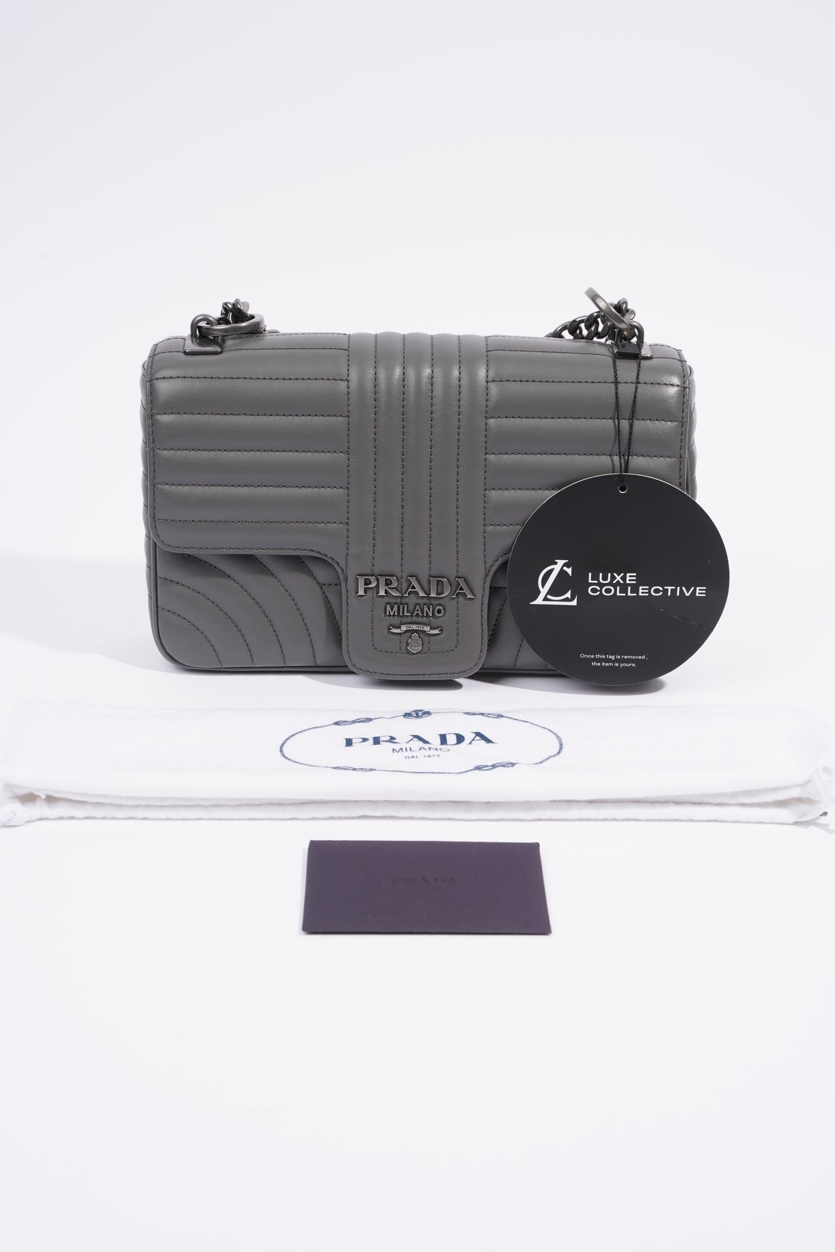 Prada Diagramme Medium Grey Leather Luxe Collective