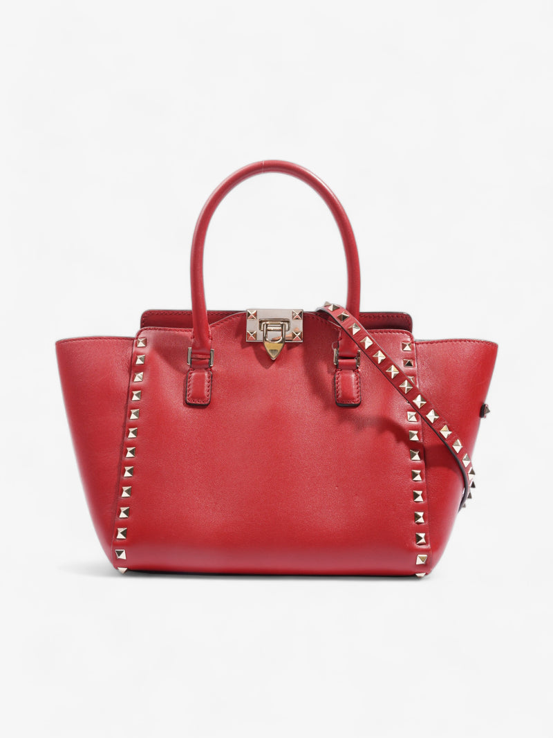  Vitello Rockstud Small Double Handle Tote Red Calfskin Leather