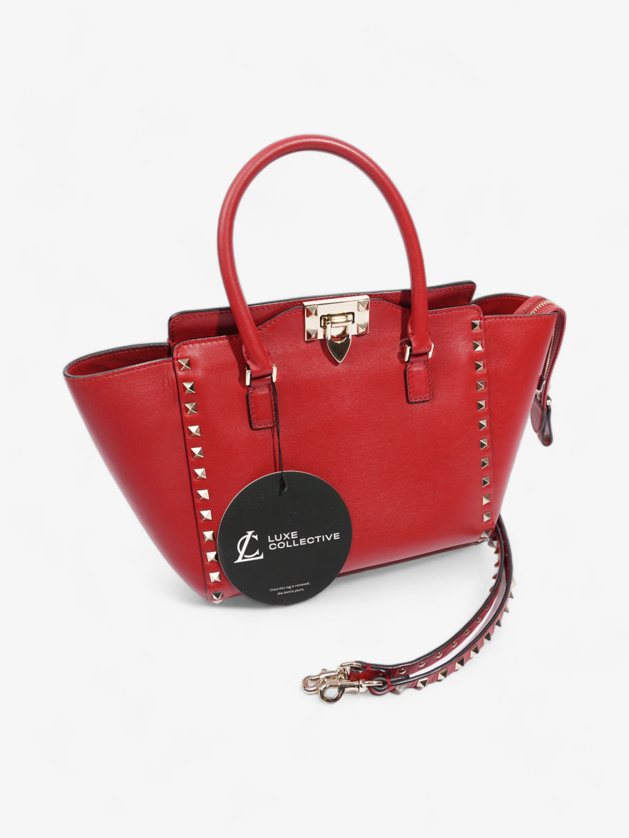Vitello Rockstud Small Double Handle Tote Red Calfskin Leather Image 11