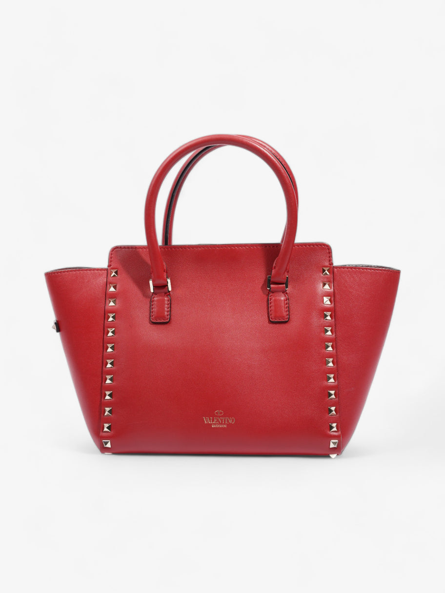Vitello Rockstud Small Double Handle Tote Red Calfskin Leather Image 4