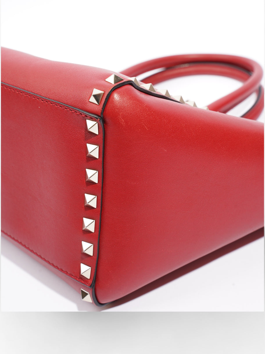 Vitello Rockstud Small Double Handle Tote Red Calfskin Leather Image 7