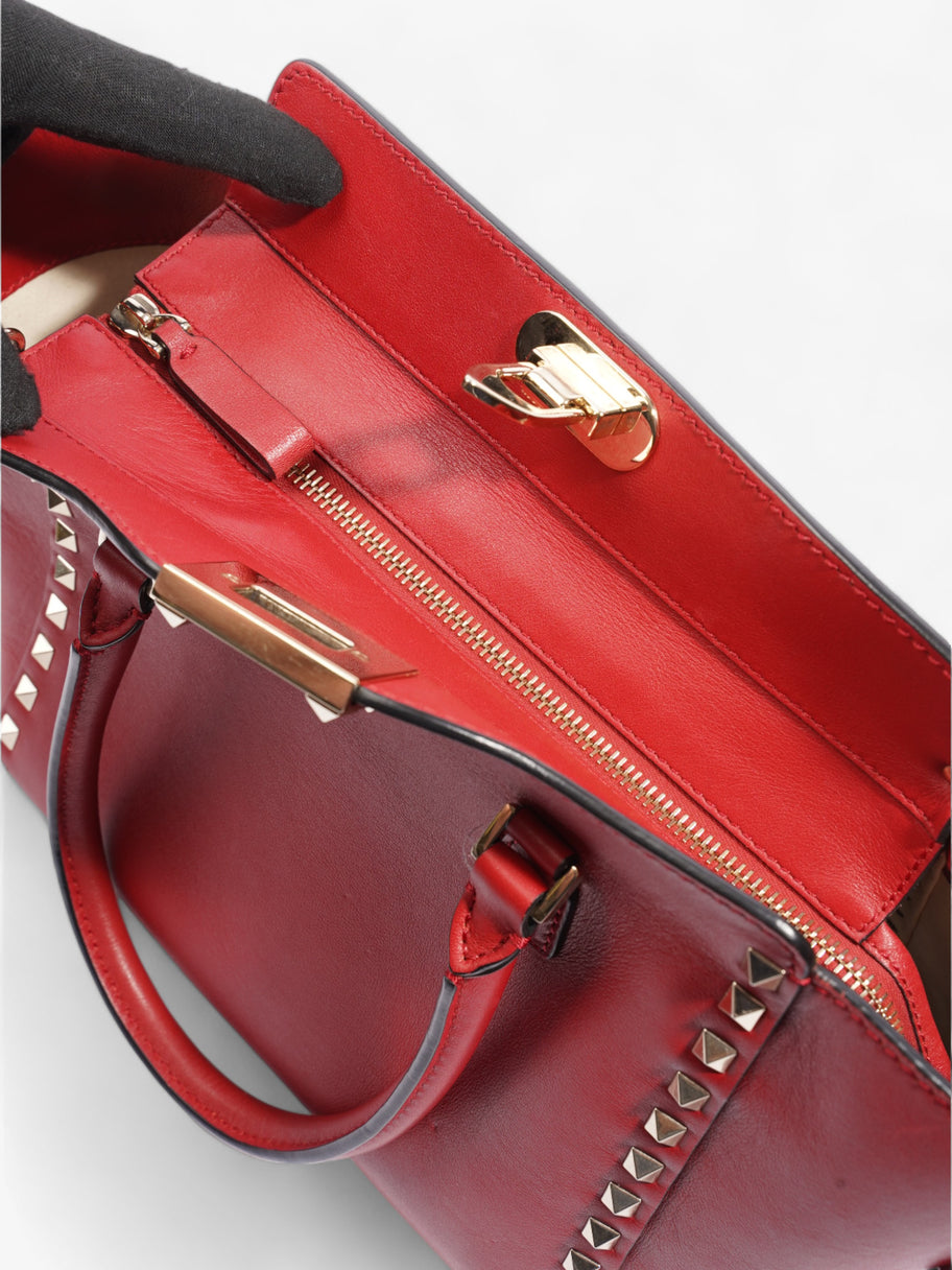 Vitello Rockstud Small Double Handle Tote Red Calfskin Leather Image 8