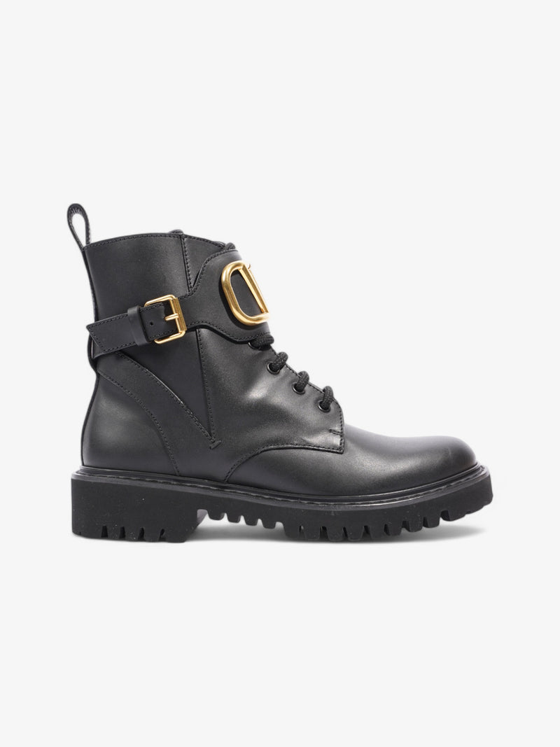  Valentino V Logo Boots Black / Gold Leather EU 37 UK 4