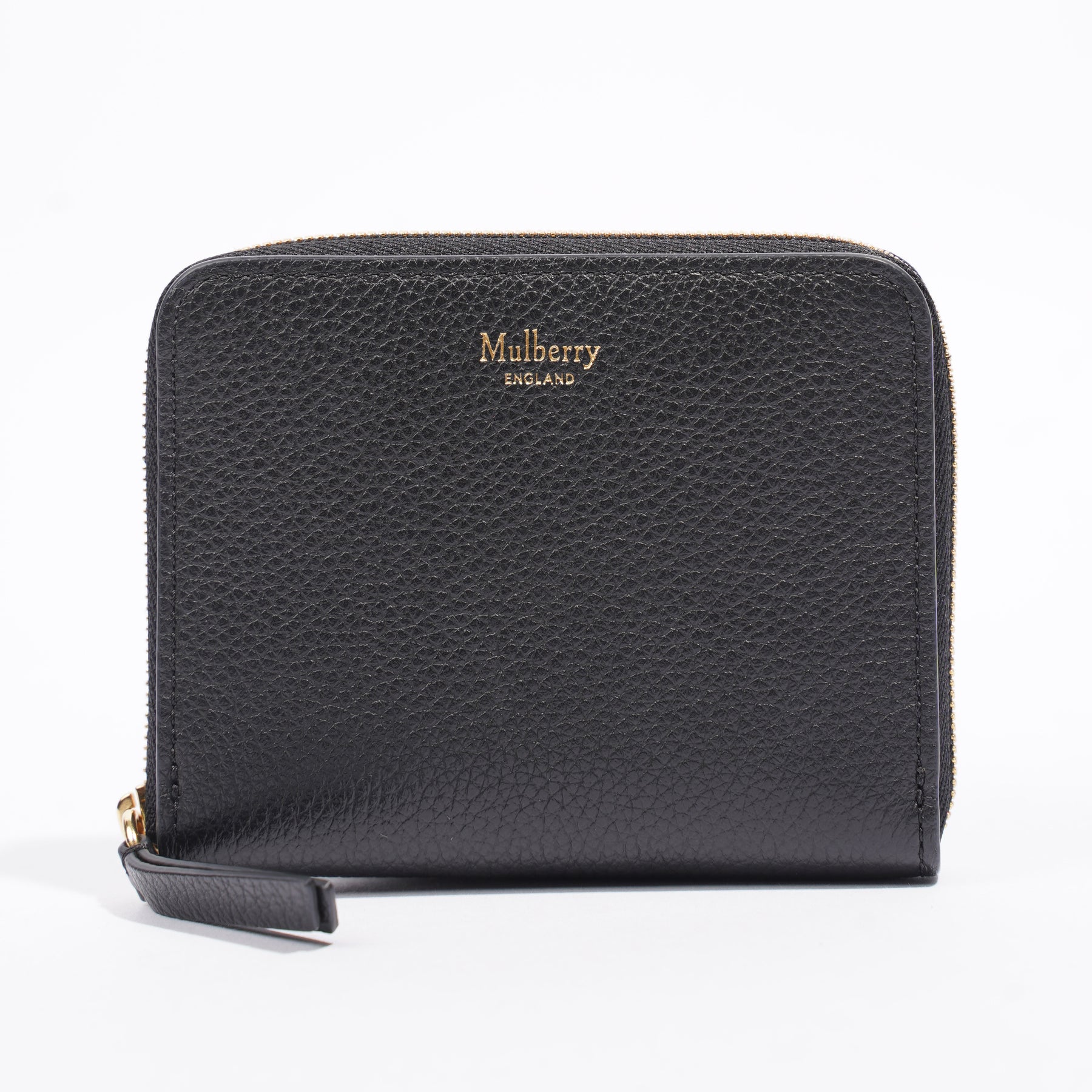 Mulberry Plaque Small Classic Grain Leather 8 Card Zip Around Wallet, Black  at John Lewis & Partners