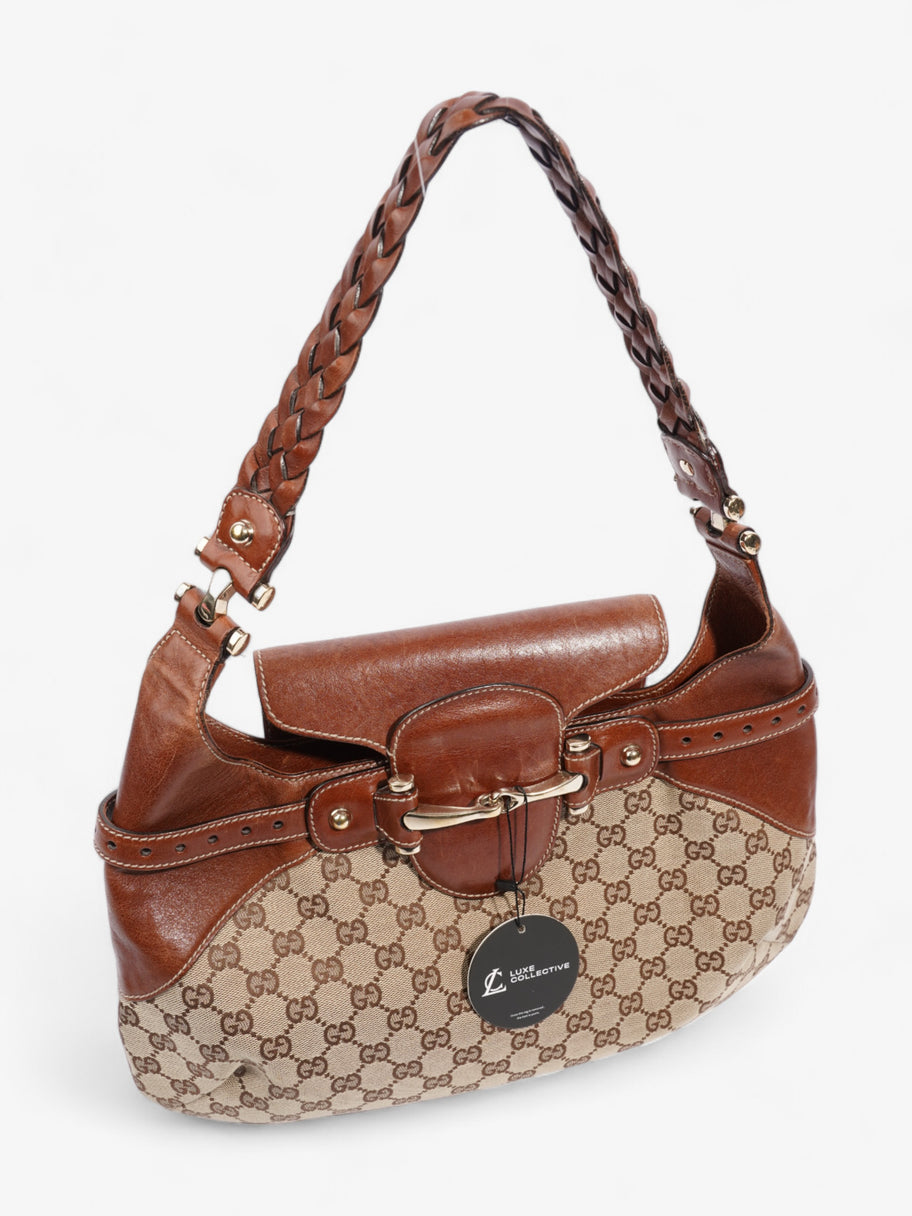 Gucci Horsebit Flap Beige And Ebony GG Supreme / Brown Canvas Image 9