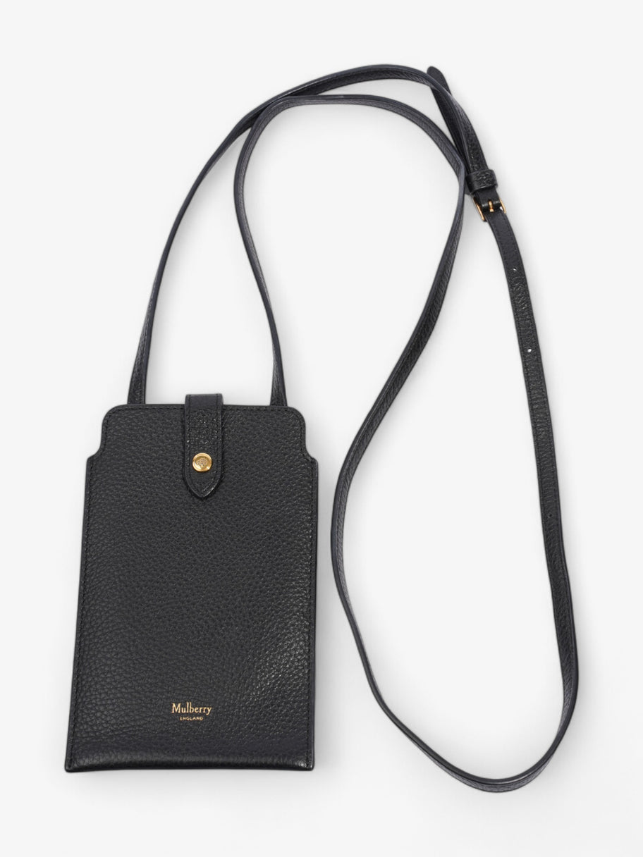 Mulberry Phone Holder with Strap Black Grained Leather Strap - 61.5cm Image 1