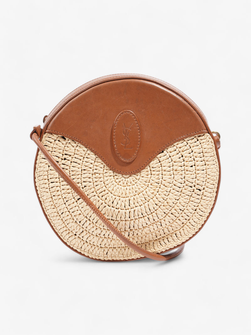  Saint Laurent Raffia Round Crossbody Bag Brown / Straw  Straw, Leather