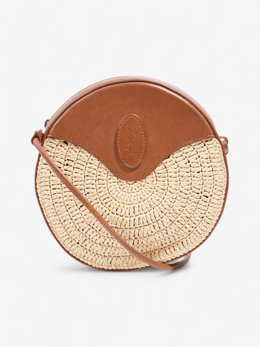 Saint Laurent Raffia Round Crossbody Bag Brown / Straw  Straw, Leather Image 1