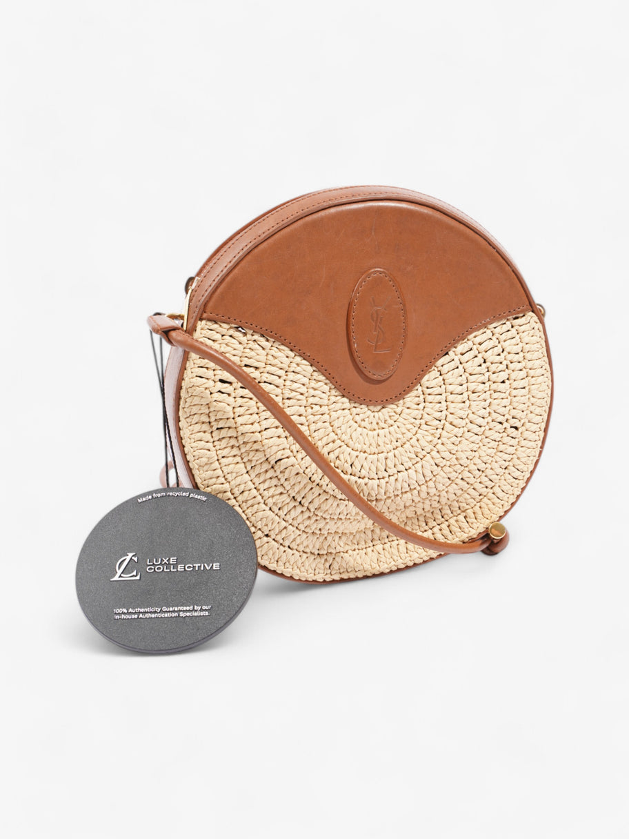 Saint Laurent Raffia Round Crossbody Bag Brown / Straw  Straw, Leather Image 11