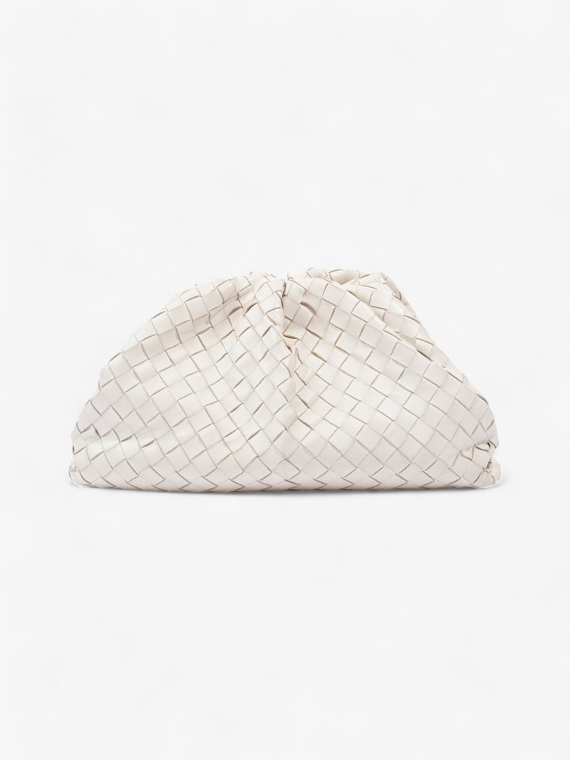  Bottega Veneta The Pouch Intrecciato Leather Clutch in White White Intreccio leather