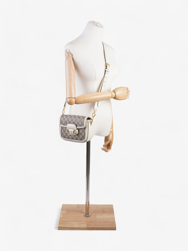  Gucci Horsebit 1955 Mini Bag White / Monogram Coated Canvas