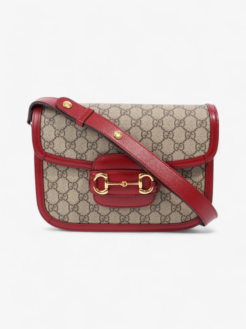  Gucci Horsebit 1955 Shoulder Bag in Coated GG Canvas with Red Leather Red / Monogram Coated Canvas