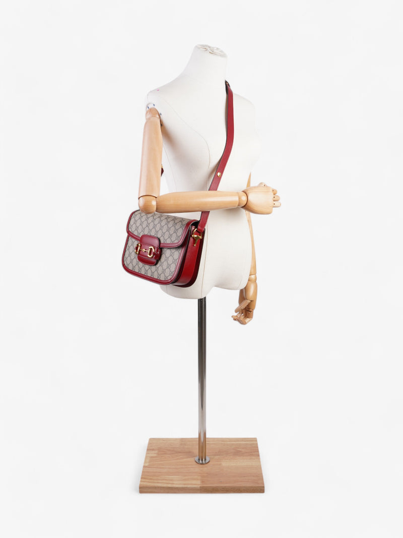  Gucci Horsebit 1955 Shoulder Bag in Coated GG Canvas with Red Leather Red / Monogram Coated Canvas