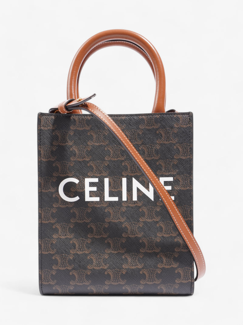  Celine Vertical Triomphe Cabas Tote Brown Coated Canvas Mini