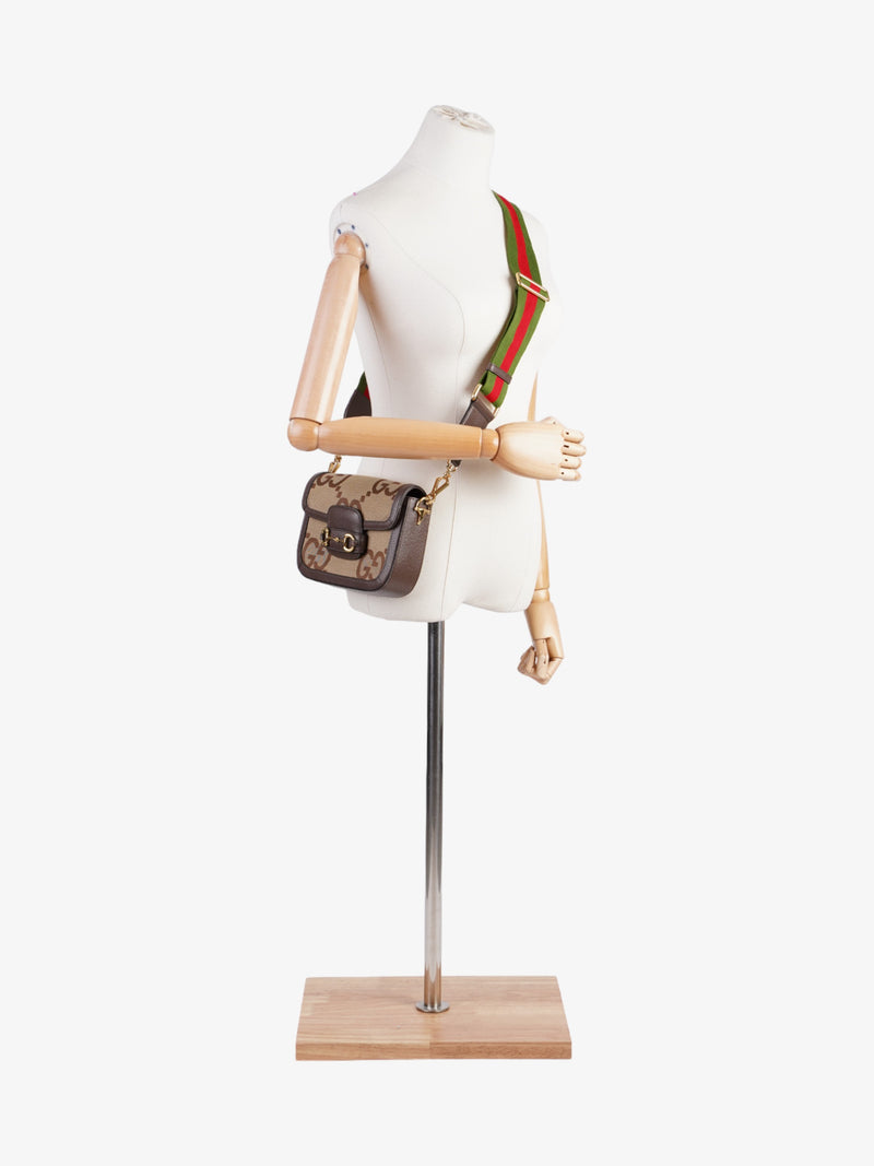  Gucci  Horsebit 1955 Beige And Jumbo Jumbo GG Canvas Mini