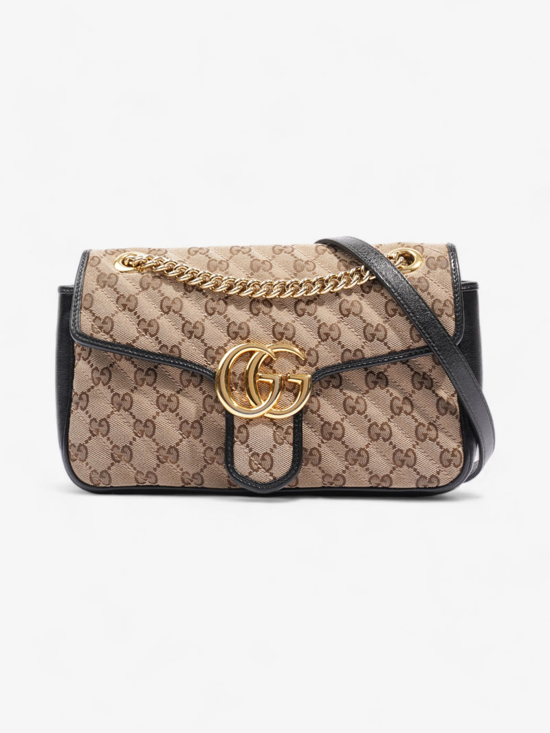  Gucci Marmont Flap Beige And Ebony GG Supreme / Black Canvas Small