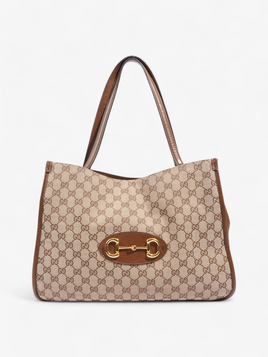 Gucci Horsebit 1955 Tote Beige / Brown Canvas Image 1