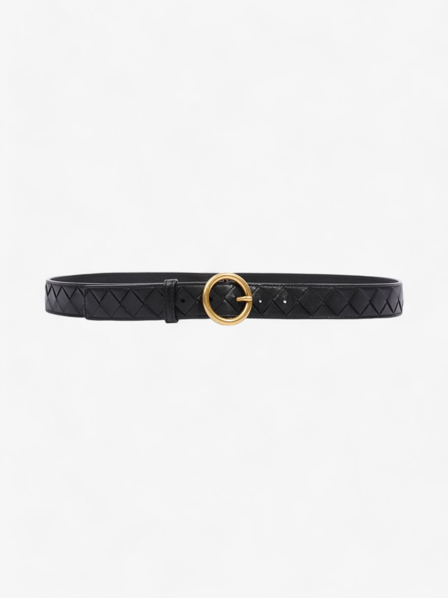 Bottega Veneta Bottega Veneta women's black leather intrecciato belt with gold buckle Black / Gold Intrecciato Leather 90cm / 36