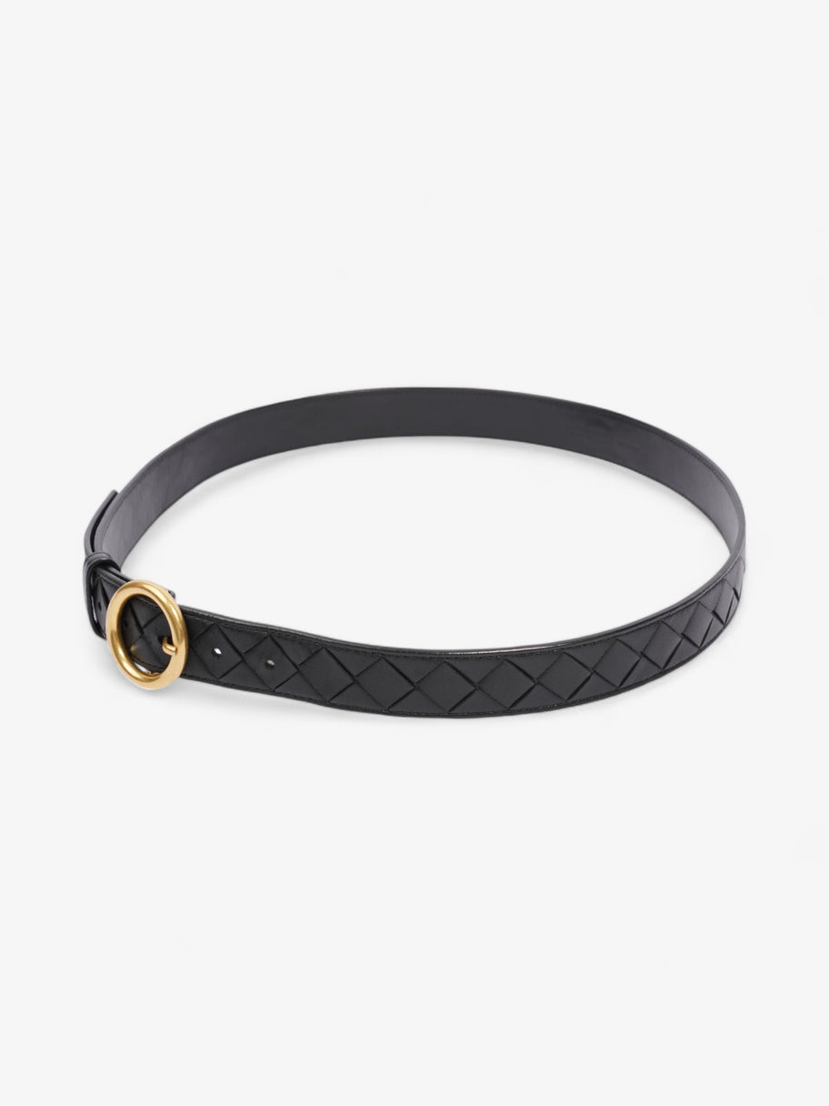 Bottega Veneta Bottega Veneta women's black leather intrecciato belt with gold buckle Black / Gold Intrecciato Leather 90cm / 36