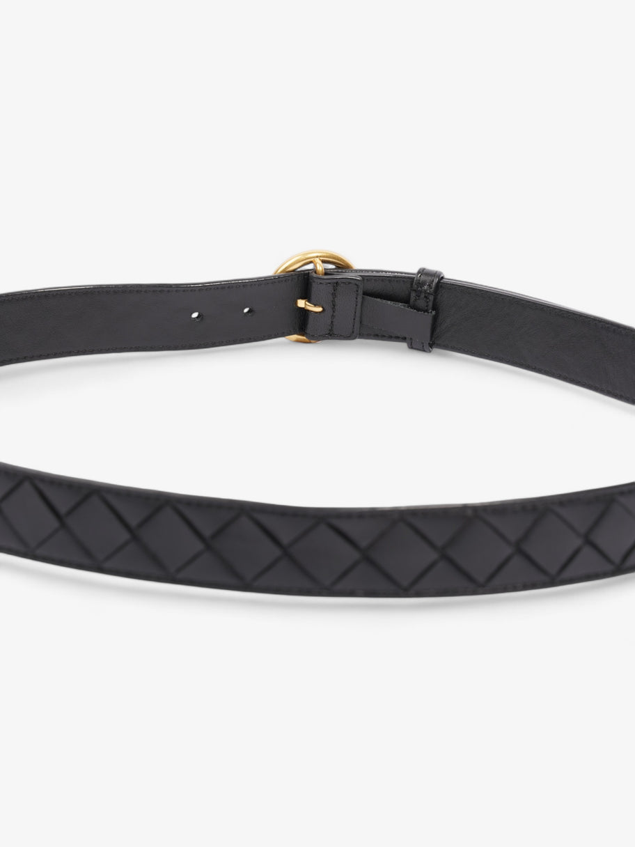 Bottega Veneta Bottega Veneta women's black leather intrecciato belt with gold buckle Black / Gold Intrecciato Leather 90cm / 36