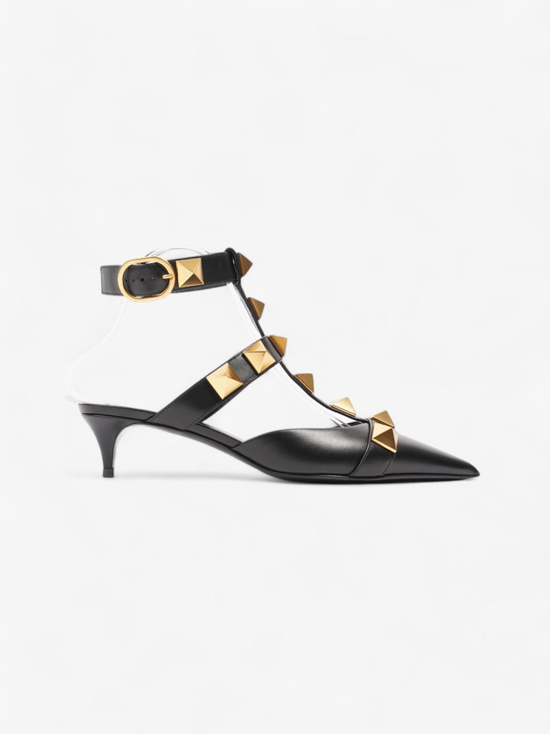  Valentino Tonal Roman Sling Back 40 Black / Gold Leather EU 38.5 UK 5.5