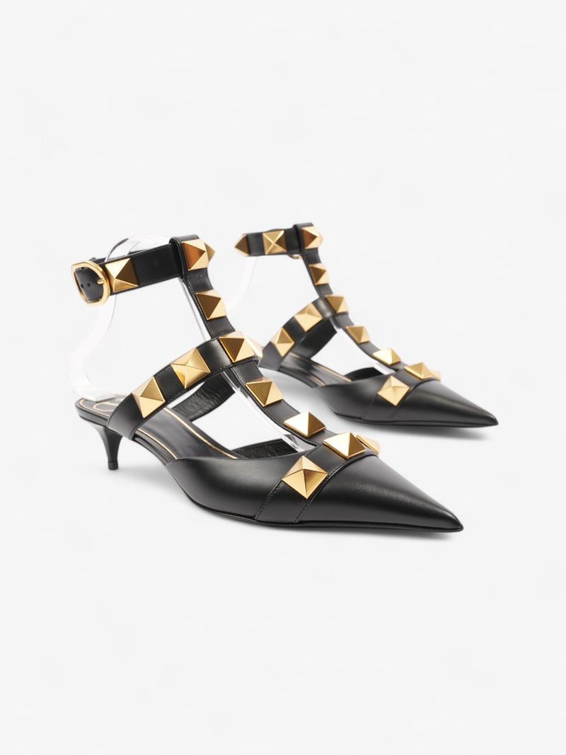  Valentino Tonal Roman Sling Back 40 Black / Gold Leather EU 38.5 UK 5.5