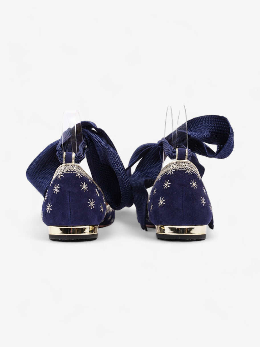 Aquazzura Bliss Ballet Navy / Light Gold Suede EU 38 UK 5 Image 6