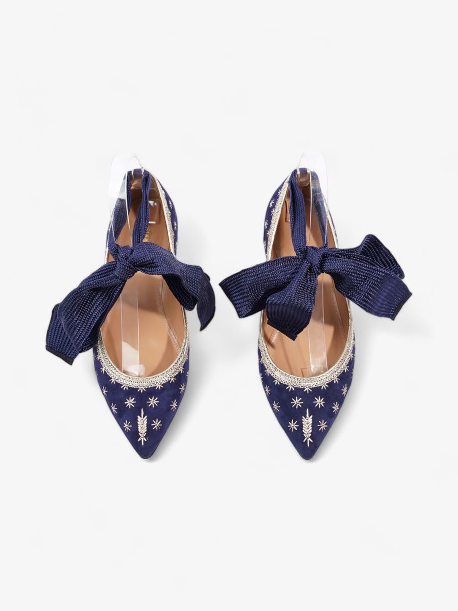 Aquazzura Bliss Ballet Navy / Light Gold Suede EU 38 UK 5 Image 8