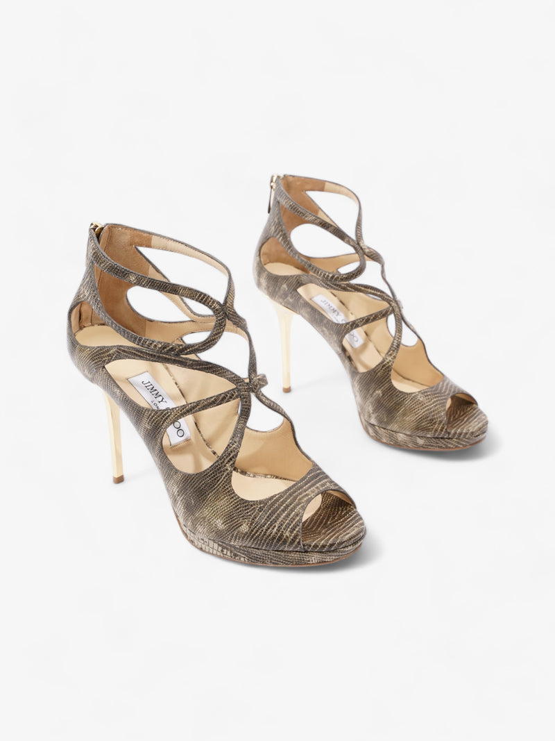  Heeled Sandals 115mm Python Print / Gold Embossed Leather EU 38 UK 5