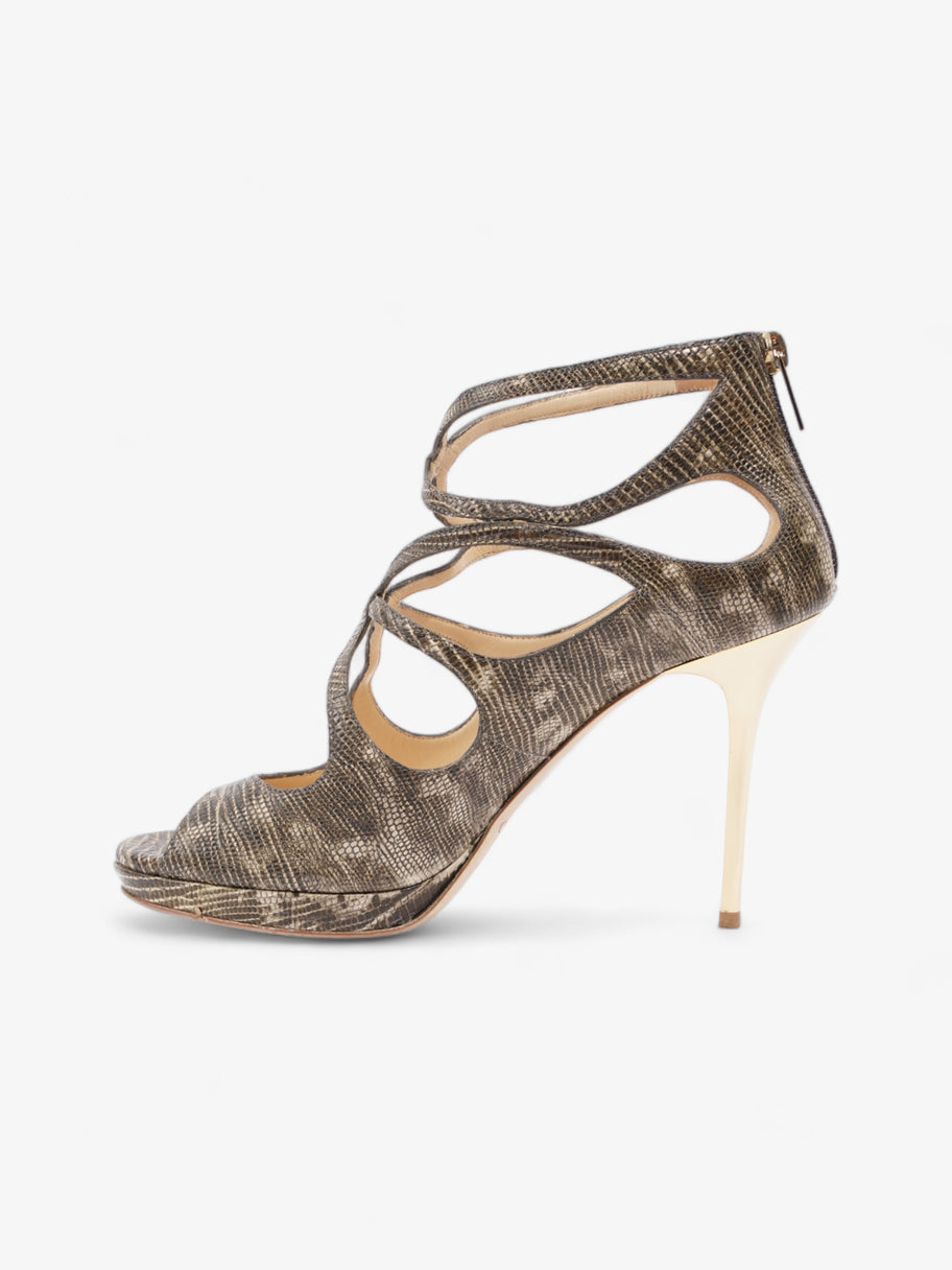 Jimmy Choo Heeled Sandals 115mm Python Print / Gold Embossed Leather EU 38 UK 5 Image 3