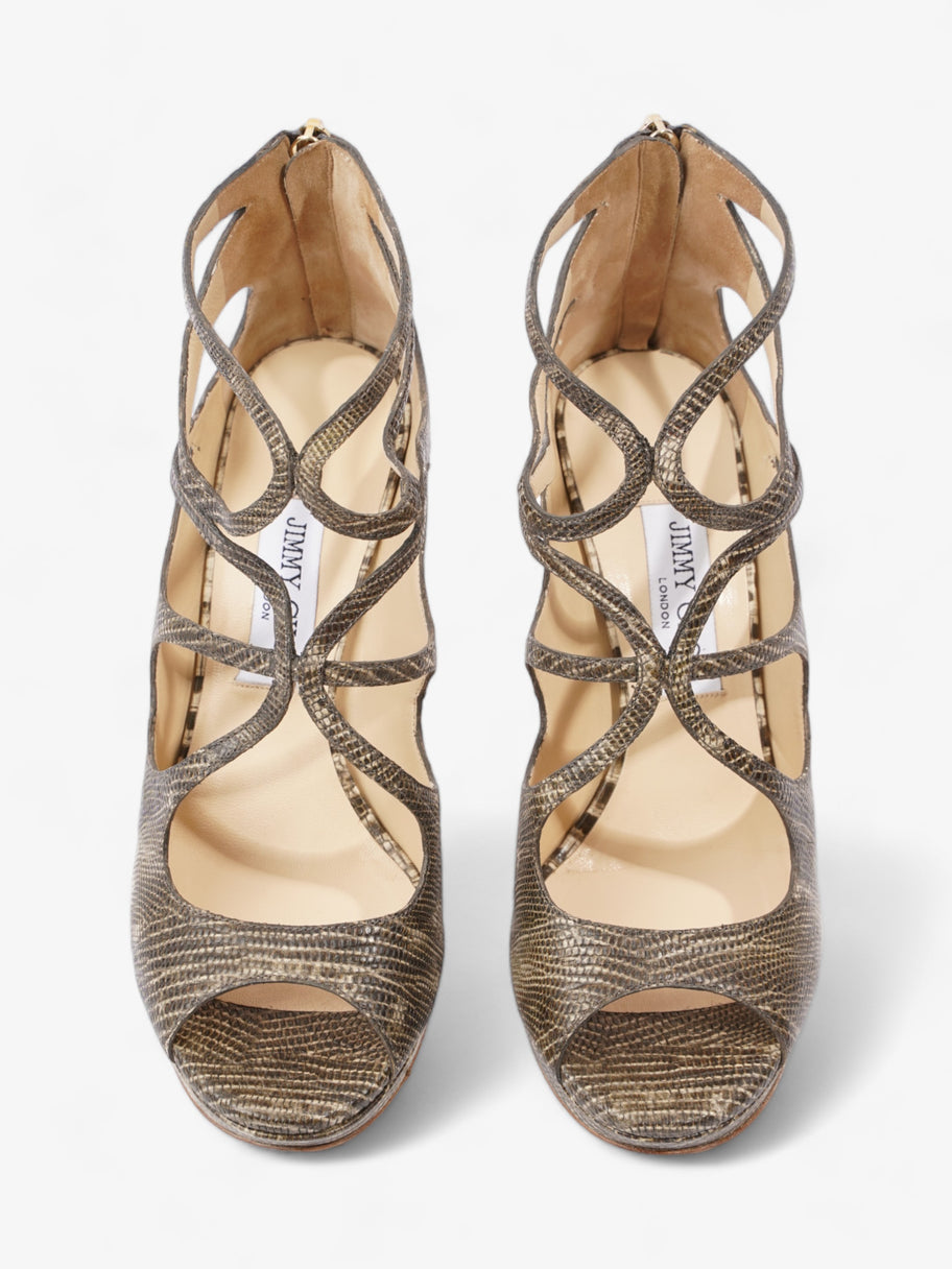 Jimmy Choo Heeled Sandals 115mm Python Print / Gold Embossed Leather EU 38 UK 5 Image 8