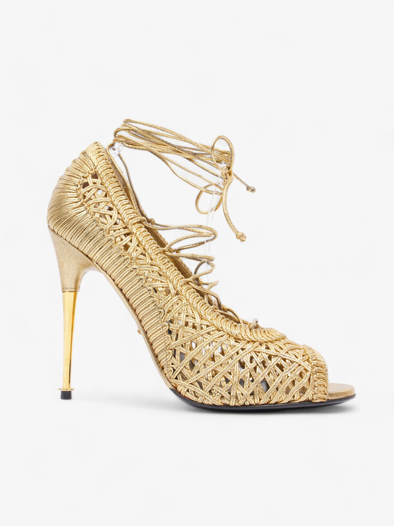  Lace Up Heel 100 Gold Leather EU 38 UK 5