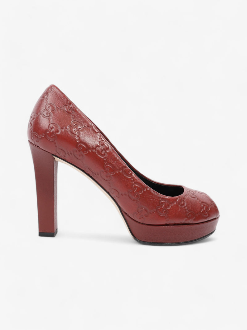  Gucci GG Embossed Heels Burgundy Embossed Leather EU 37 UK 4