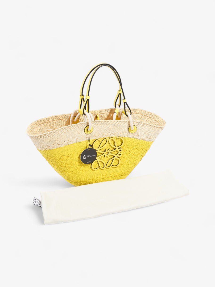 X Paula's Ibiza Anagram Basket Tote Natural / Yellow Palm Leaves Image 9