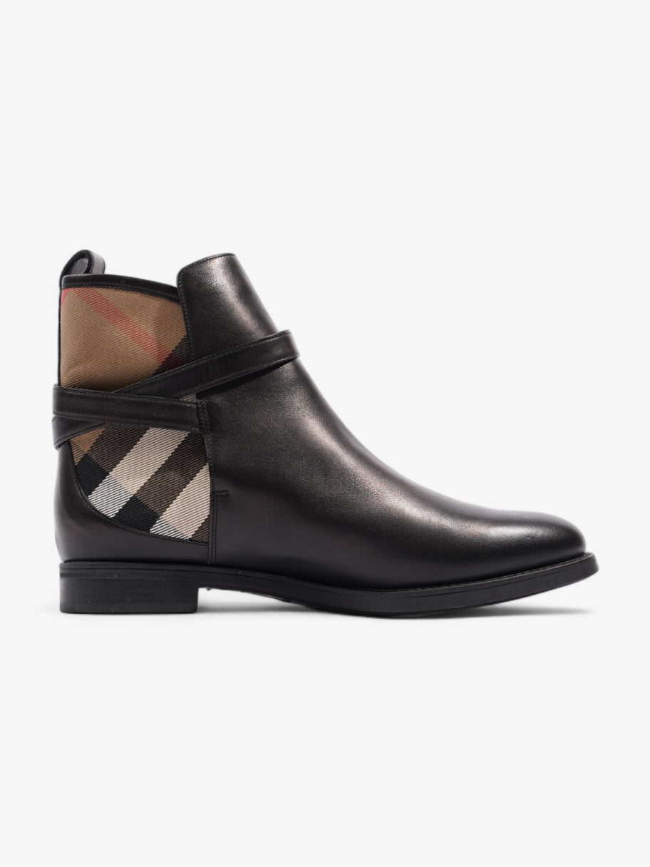 Ankle Boots Black Check Leather EU 39 UK 6 Luxe Collective