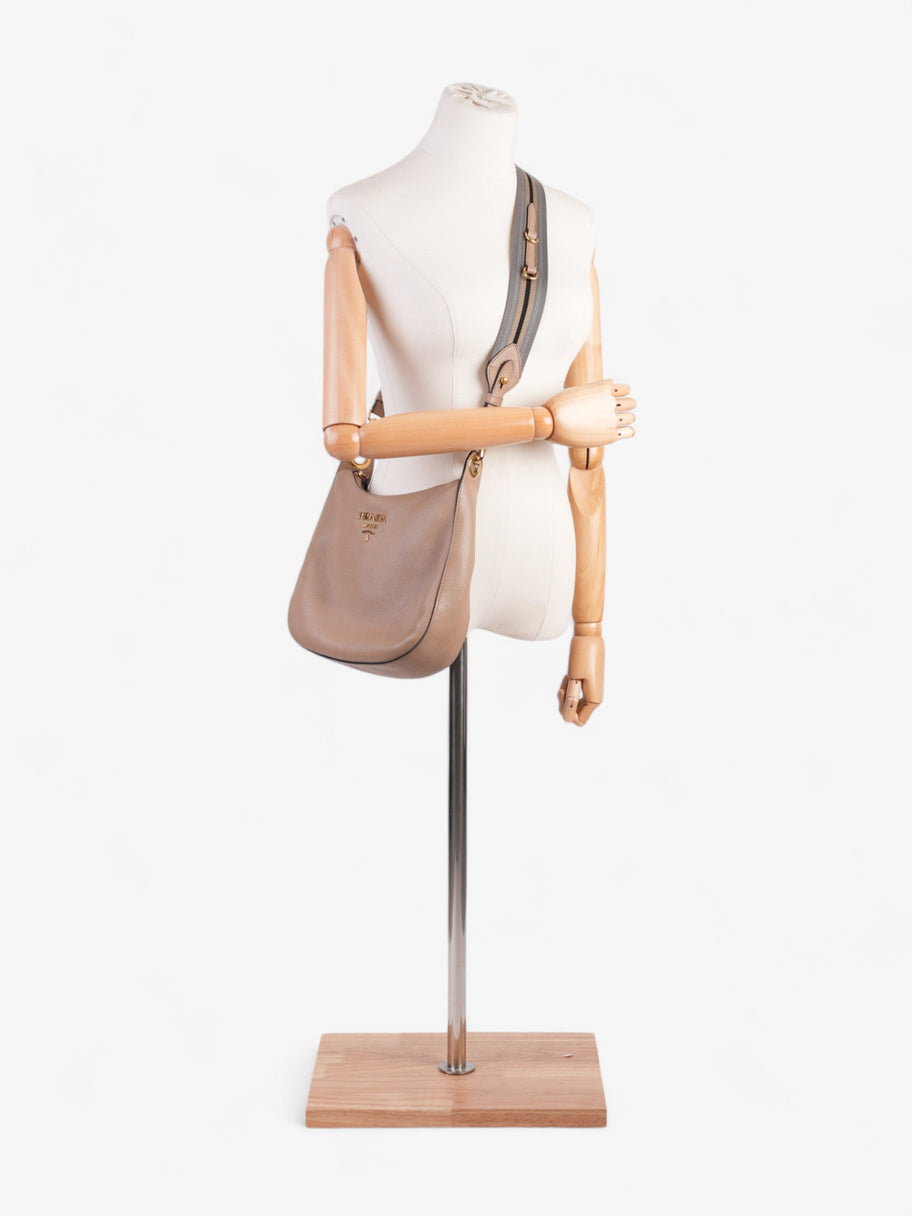 Prada Zipped Hobo Taupe Calfskin Leather Image 2