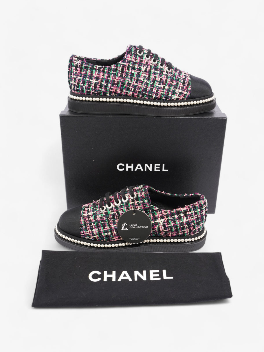 Chanel Tweed Faux Pearl Lace Up Multicolour  / Black Tweed EU 39.5 UK 6.5 Image 10