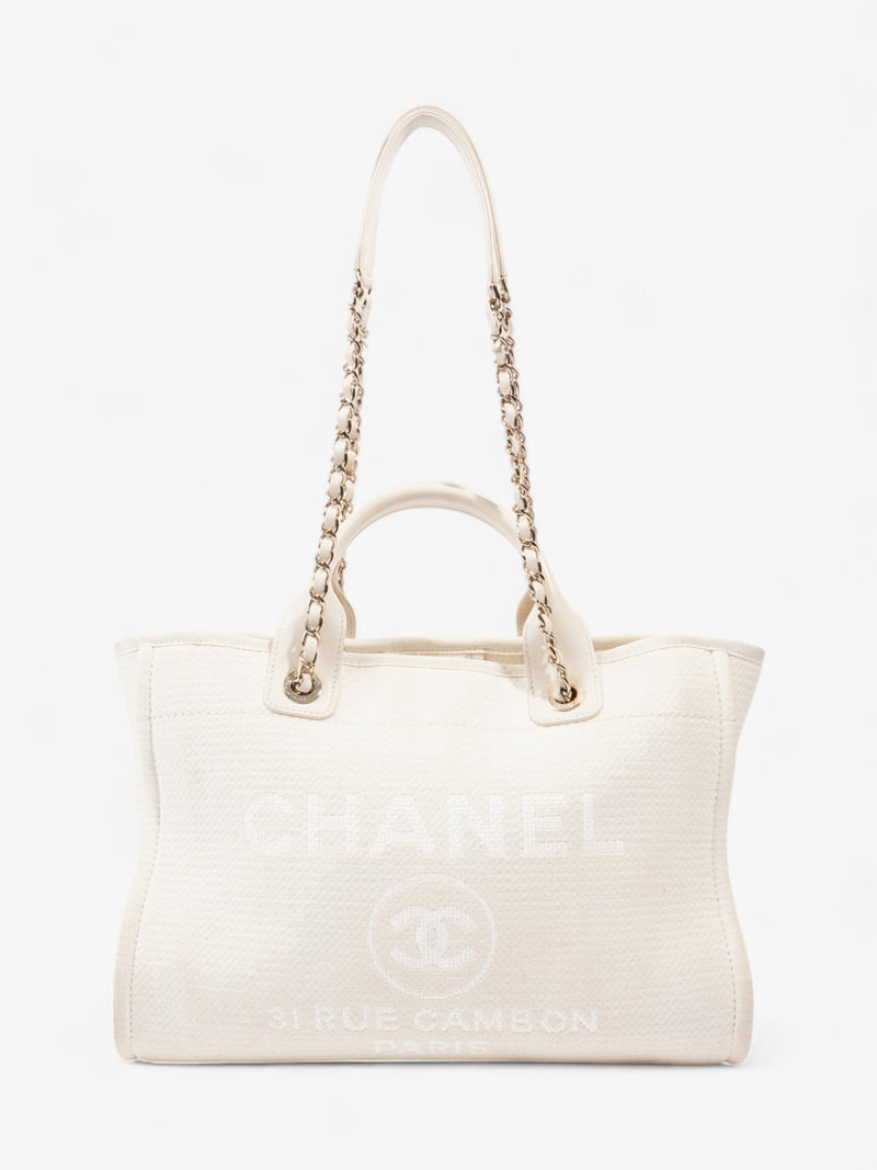  Chanel Deauville Tote Bag Cream Tweed Medium