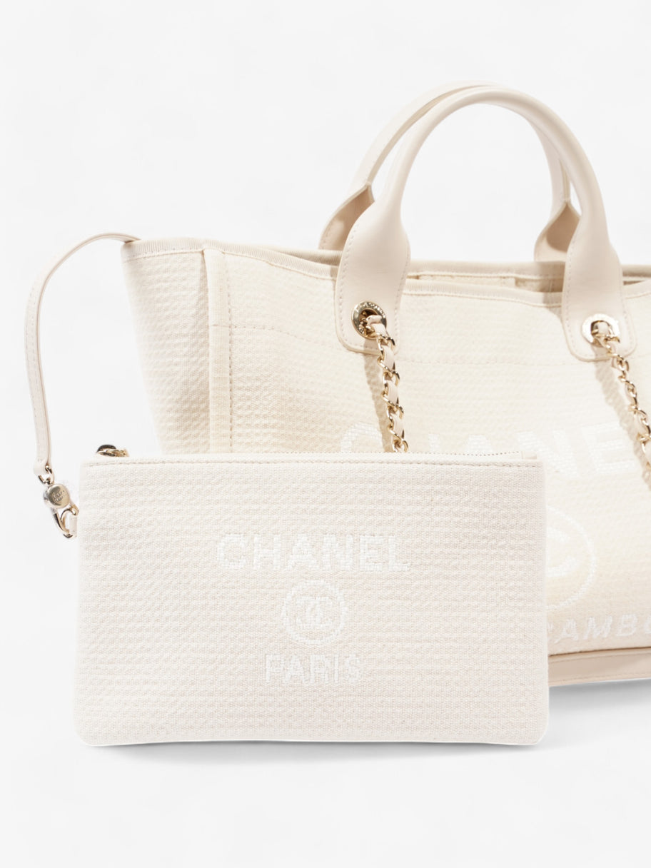 Chanel Deauville Tote Bag Cream Tweed Medium Image 8