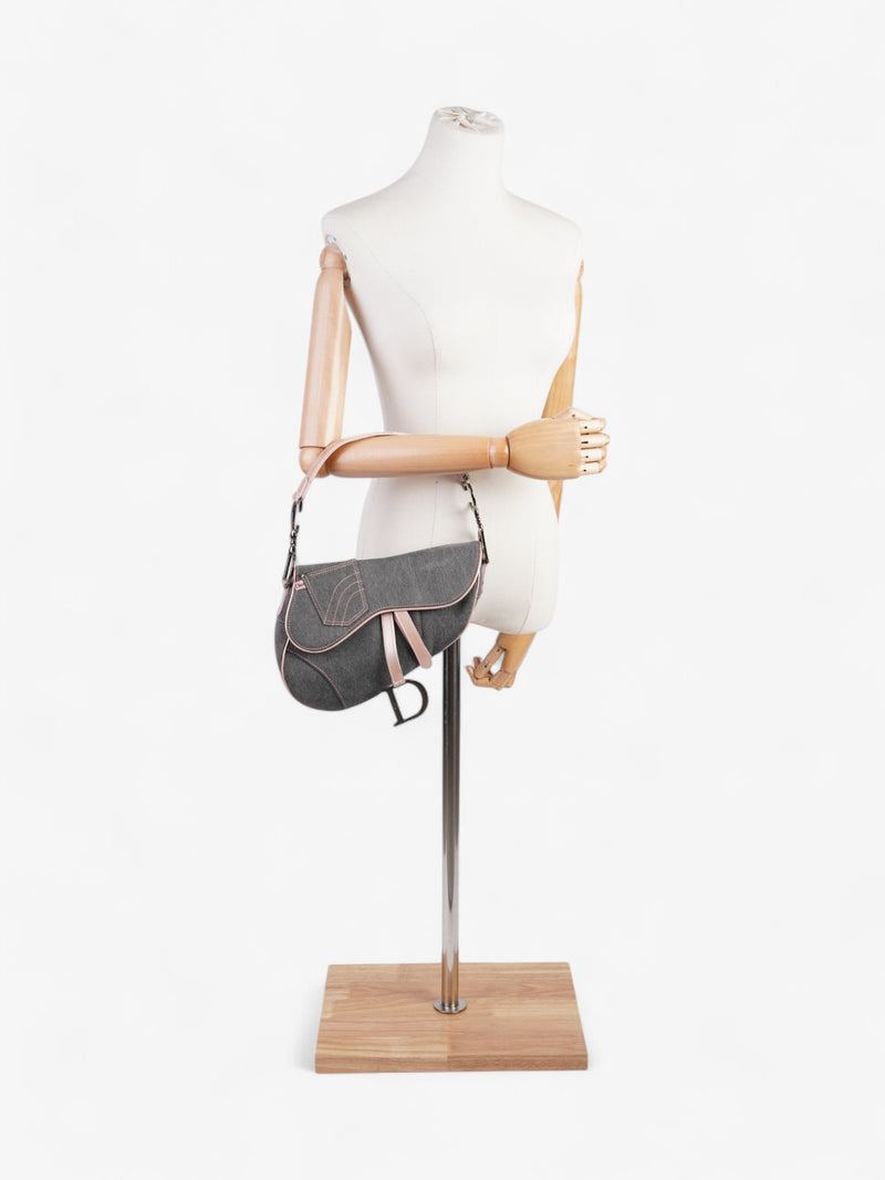  Christian Dior Saddle Bag Grey / Light Pink Denim