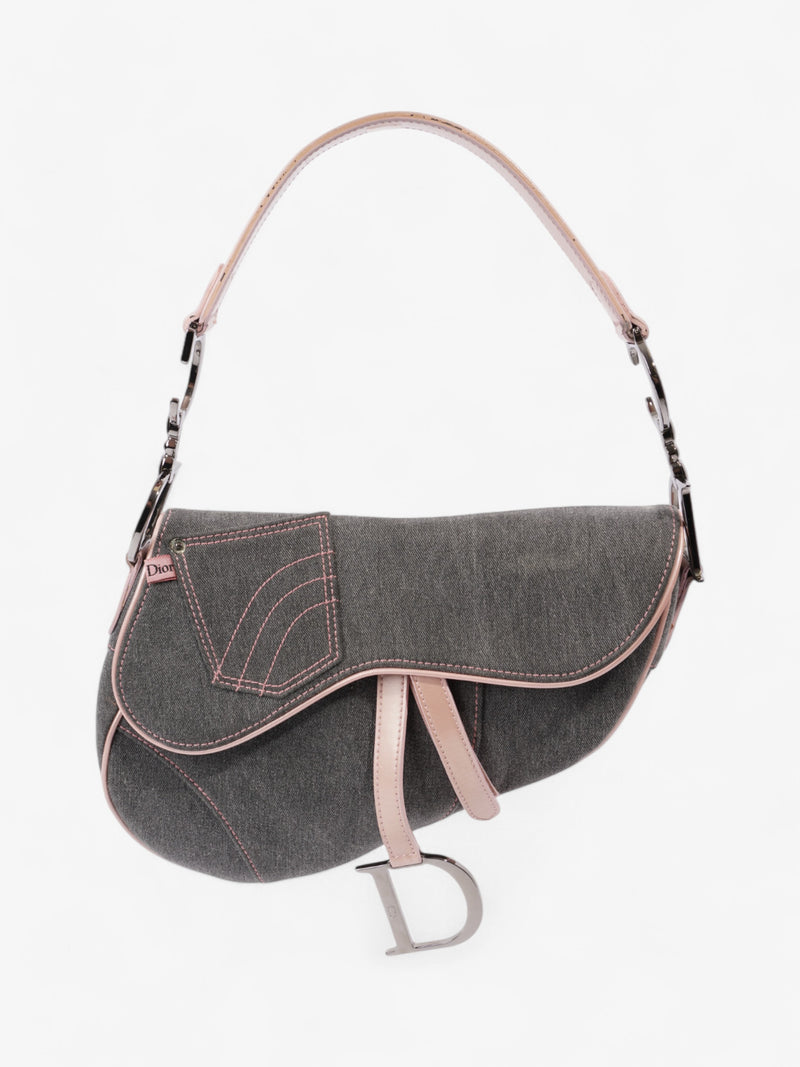  Christian Dior Saddle Bag Grey / Light Pink Denim