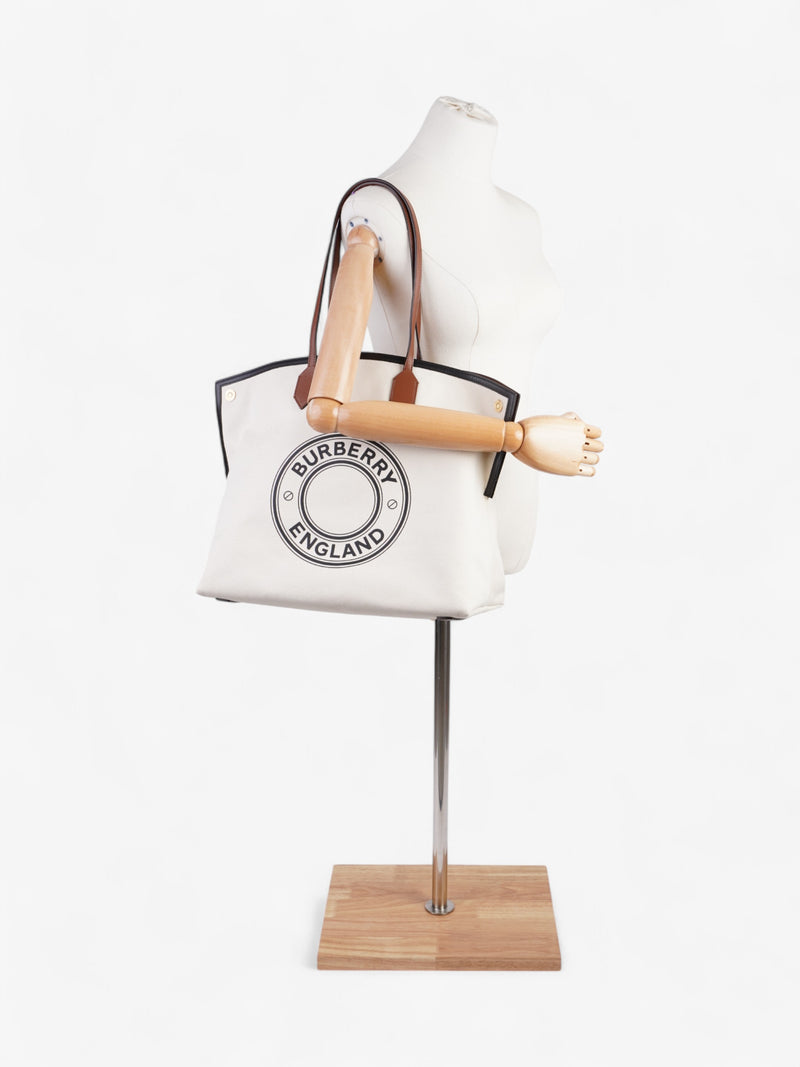  Burberry Society Tote White / Black / Brown Canvas Large