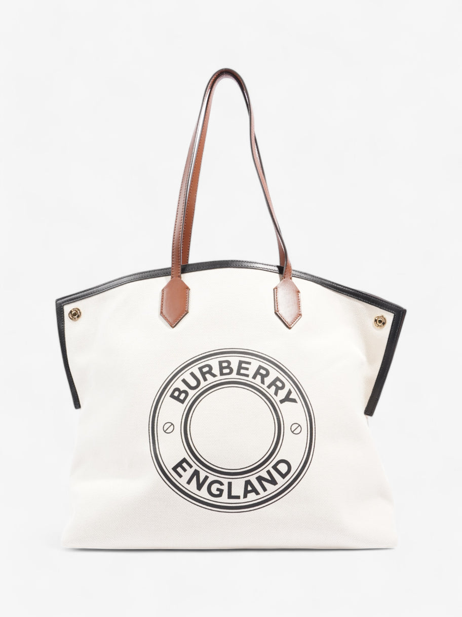 Burberry Society Tote White / Black / Brown Canvas Large Image 1