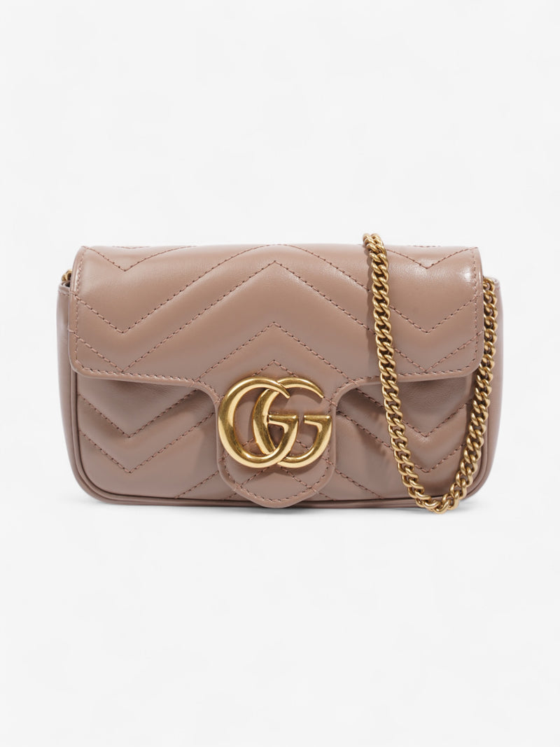  Gucci GG Marmont Rose Beige  Matelasse Leather Super Mini